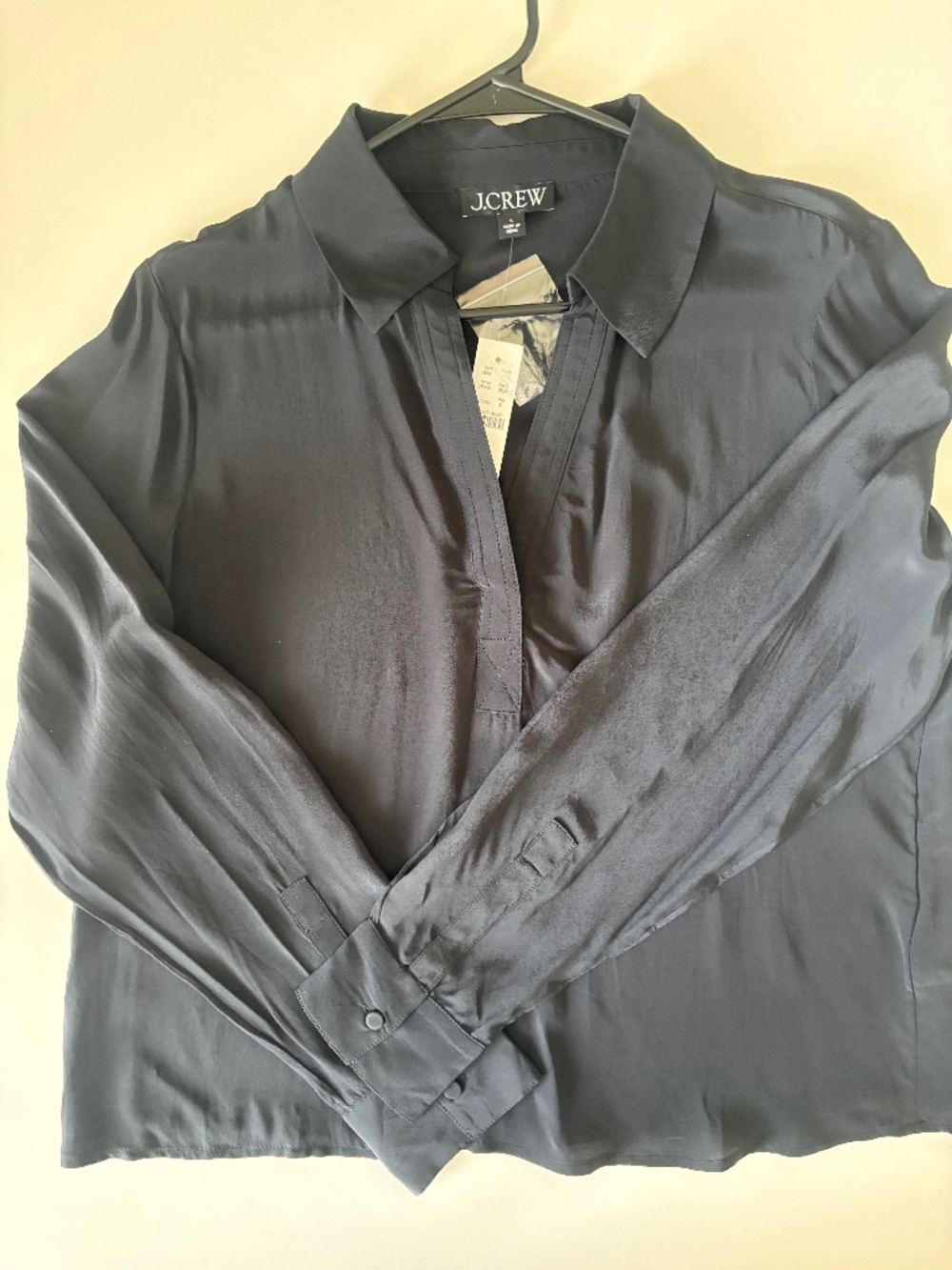NWT J Crew black notch neck long sleeve top size Small